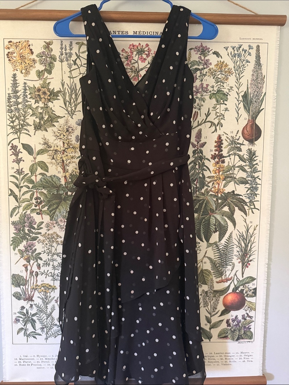 White House Black Market Black and White Polka Dot Midi Wrap Dress